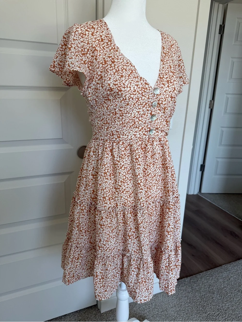 Petal & Pup Rust and Cream Ditsy Floral Mini Dress